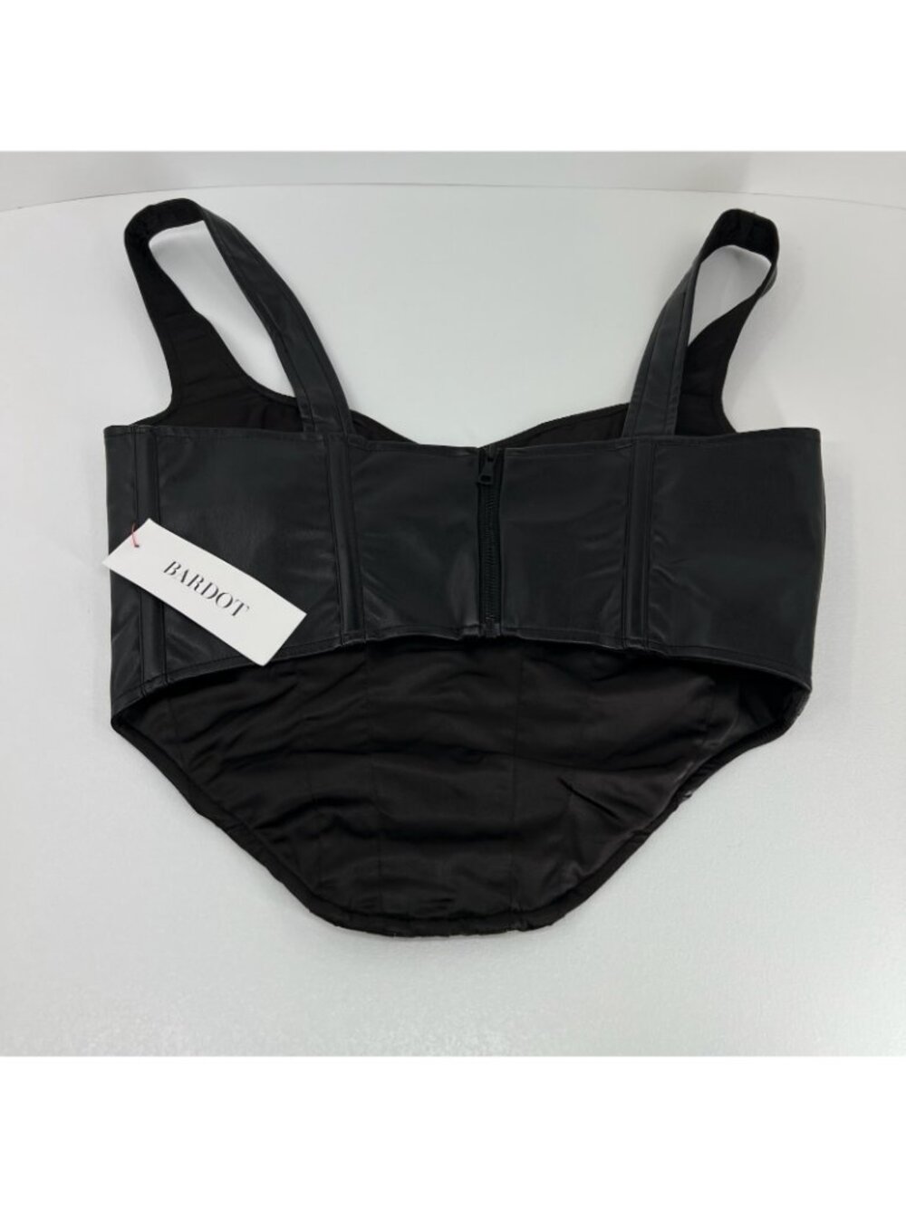 Bardot Faux Leather Corset Bustier Top Women 4 Boned Back Zip Cropped Cami Black - Picture 2 of 13